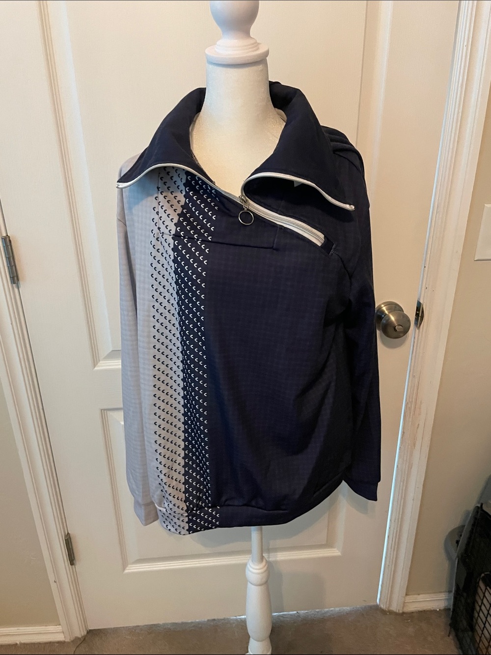 Women's Navy & Light Gray Asymmetrical Zip Bomber Jacket